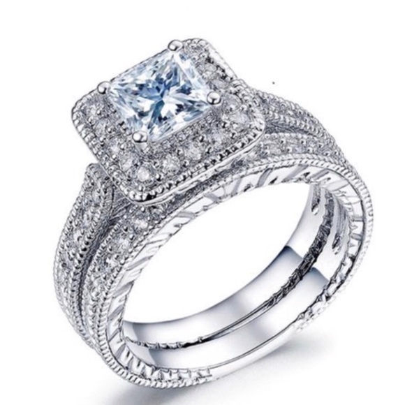 Pretty White Gold Plated 2pc Wedding Bridal Set - Picture 6 of 7